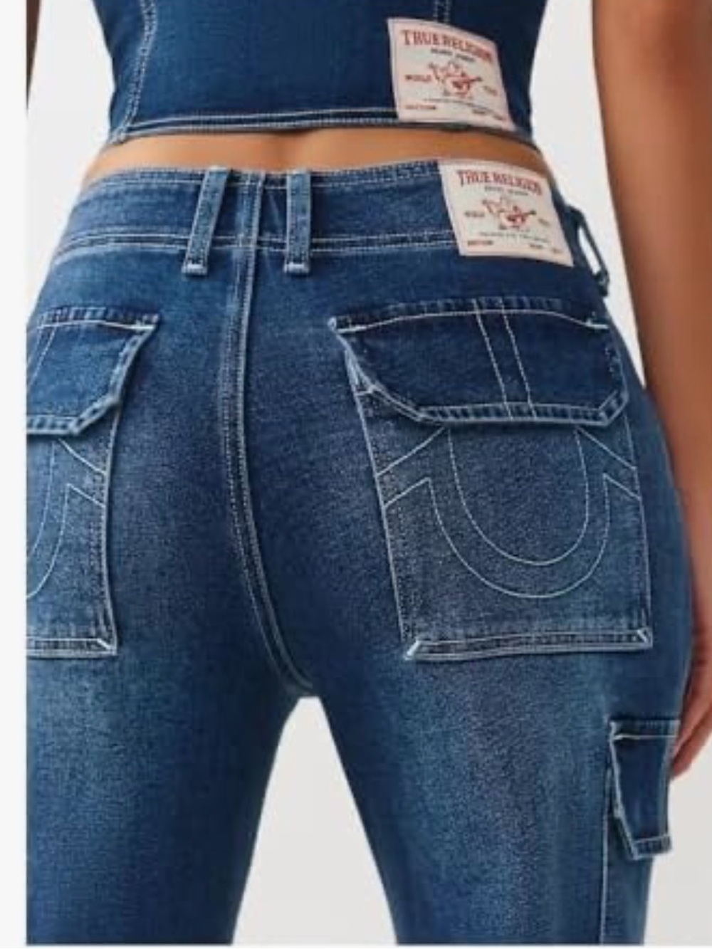 NWT TRUE RELIGION Women's Denim Cargo Jeans Straight Medium Blaze Wash Size 26 - Picture 4 of 16